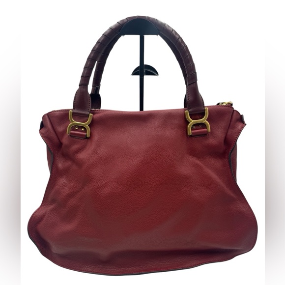 Auth Chloe Large Red Leather Marcie Double Satchel Dual Brown Top Handles Pursea - Picture 3 of 15